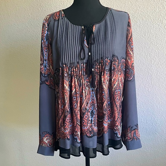 Anthropologie Meadow Rue • Multicolor Long Sleeve Blouse with TieString in Front - Picture 1 of 13